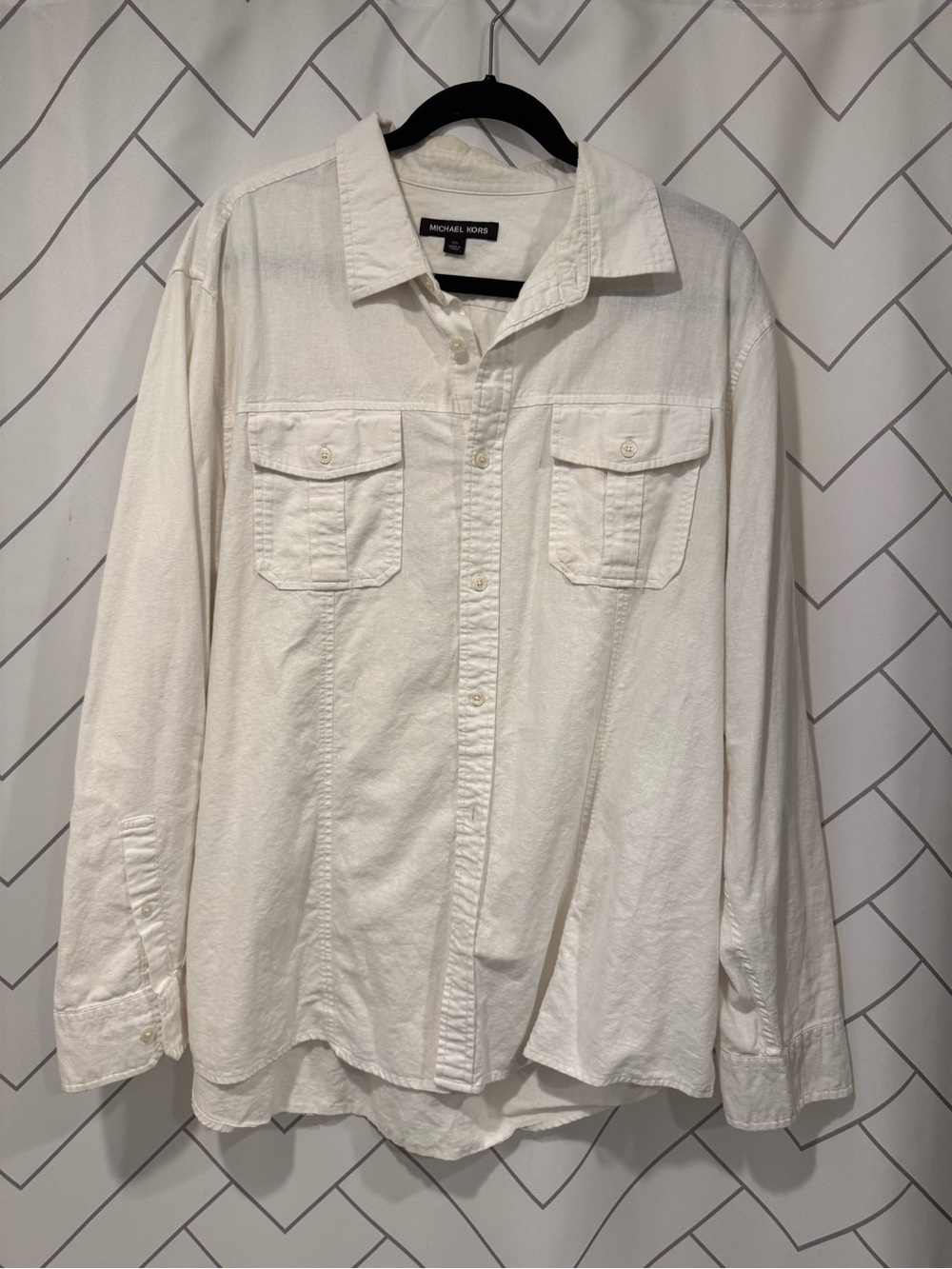 Michael Kors Men’s White Button-Down Utility Shirt